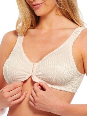 Carole Martin Wirefree Front Closure Bra for Women with Adjustable Straps Beige